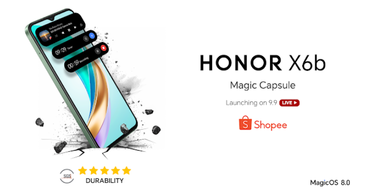 All-new HONOR X6b with Magic Notification Capsule, SGS 5-Star Drop-Resistant Rating to officially launch on Shopee 9.9 Super Shopping Day!